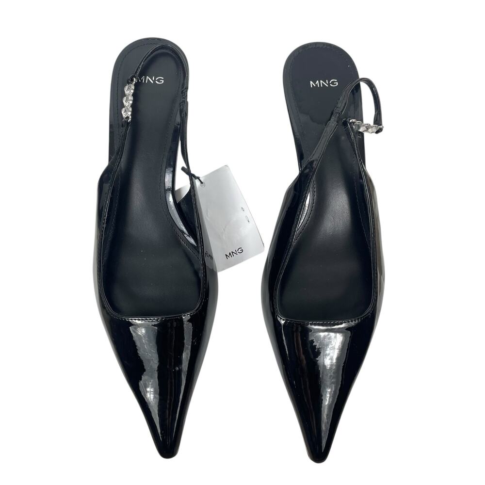 Mango MNG Rhinestone Slingback Kitten Heel Pump Black Size 40/ US 9 - Picture 3 of 13